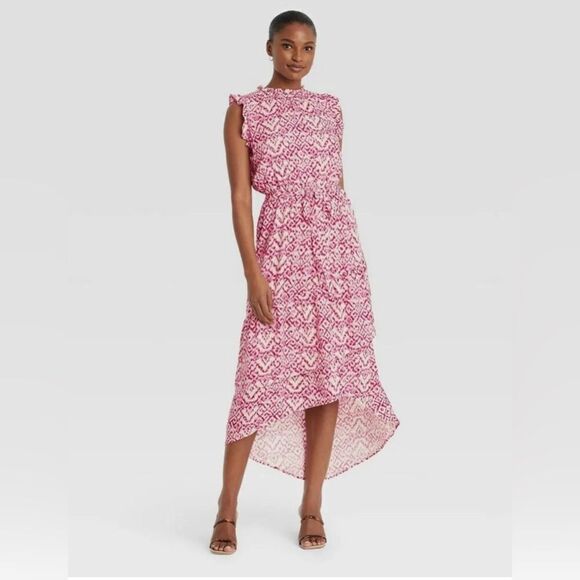 Who What Wear Dresses & Skirts - Who What Wear Pink Ikat Ruffle Sleeveless Dress. Size XS